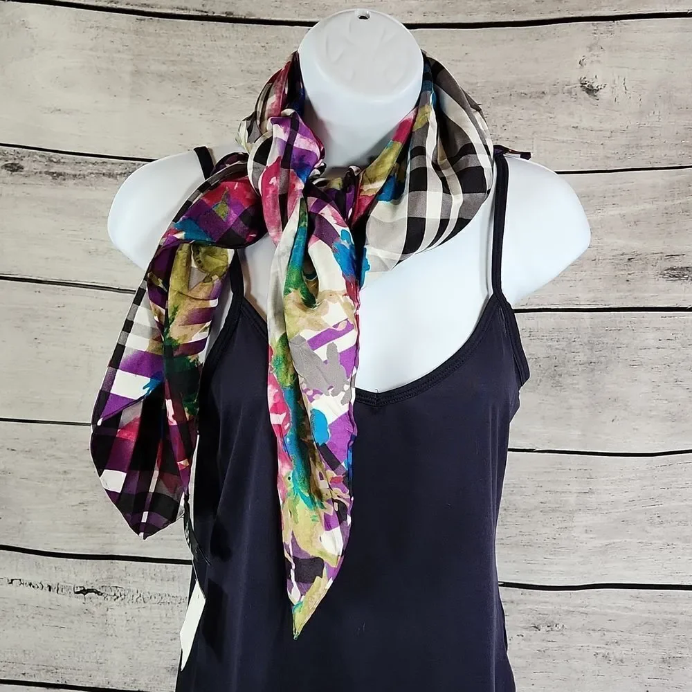 🐞NWT Saks Fifth Avenue Silk Multicolored Patterned Scarf